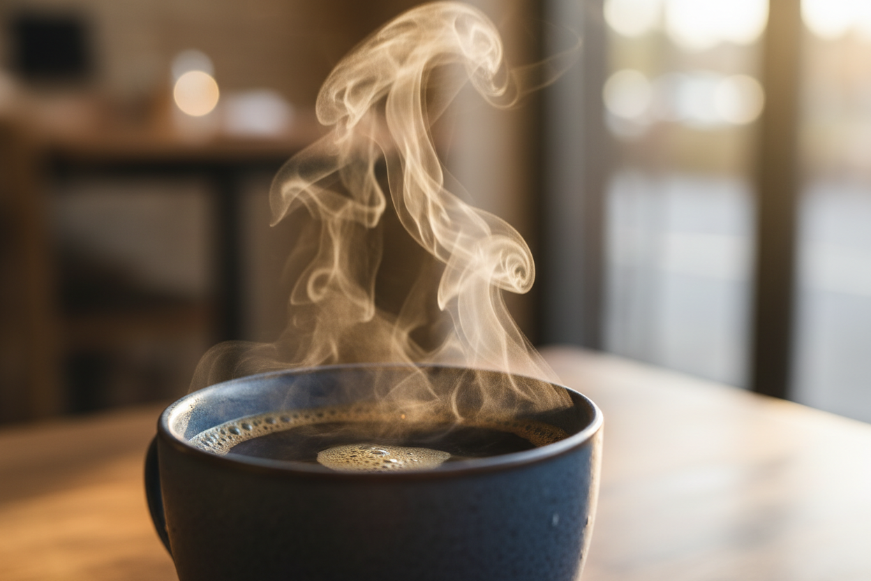 taza de café humeando